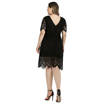 Rochie din dantela cu croiala dreapta si terminatie sculptata, Dalia