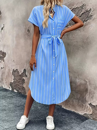 Rochie camasa cu dungi si slit lateral, Evelina