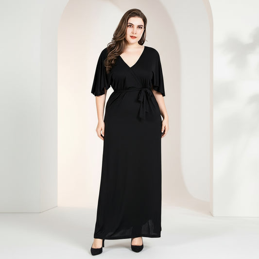 Rochie lunga eleganta cu decolteu in V si croiala ampla, Elora