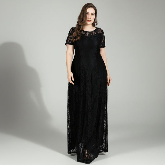 Rochie lunga din dantela neagra cu bust delicat si fusta ampla, Adriana