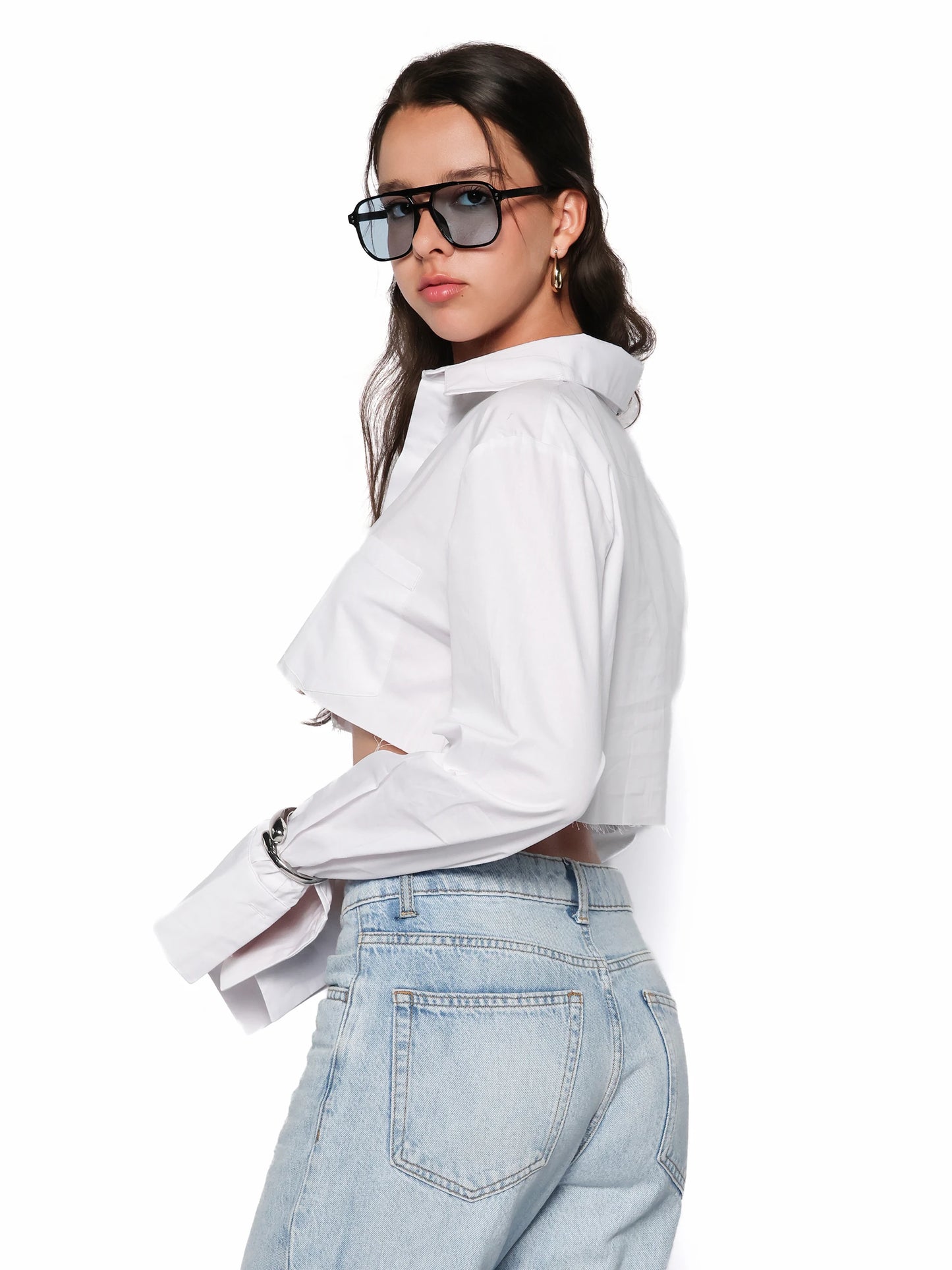 Camasa cropped din bumbac, Blanca