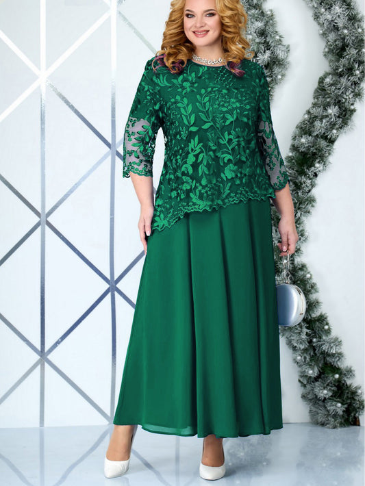 Rochie eleganta lunga din dantela si voal, croiala in A, care pune in valoare formele, Alina