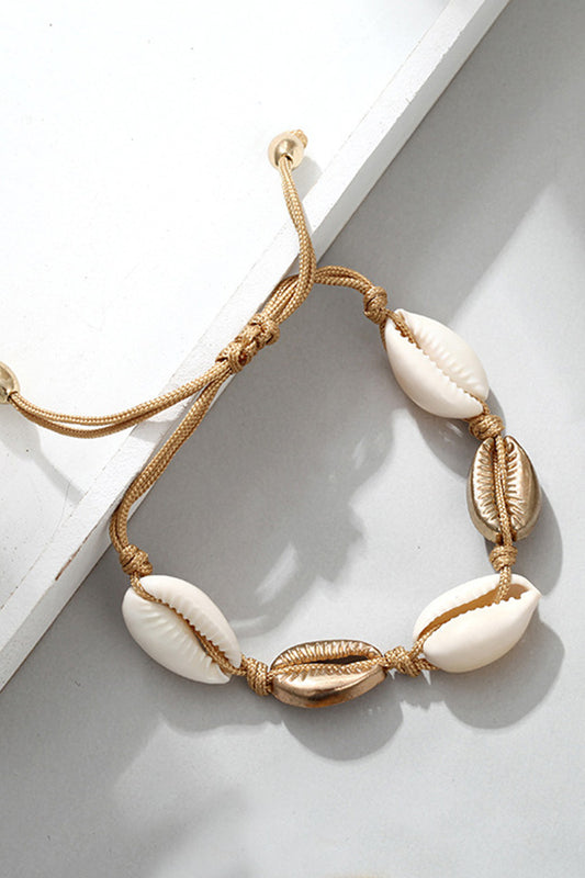bratara cu snur ajustabila cu scoici albe si aurii
