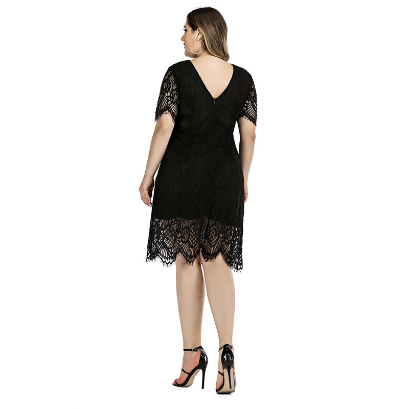 Rochie din dantela cu croiala dreapta si terminatie sculptata, Dalia