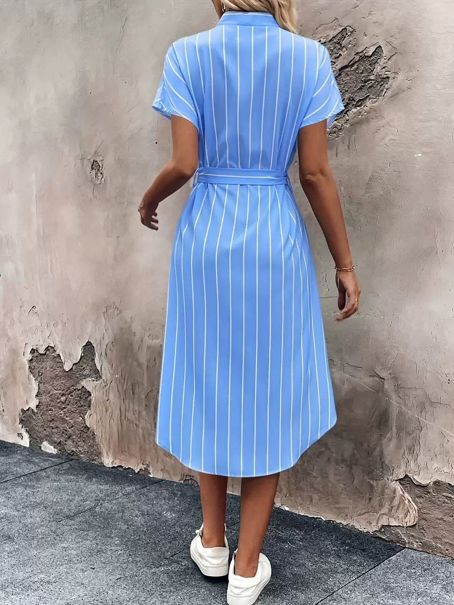 Rochie camasa cu dungi si slit lateral, Evelina