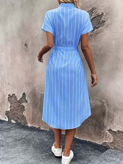 Rochie camasa cu dungi si slit lateral, Evelina