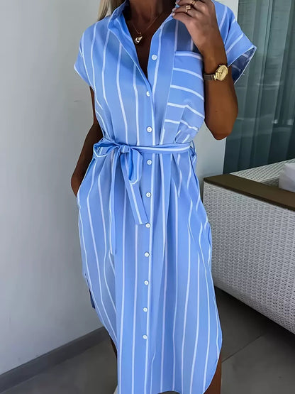 Rochie camasa cu dungi si slit lateral, Evelina