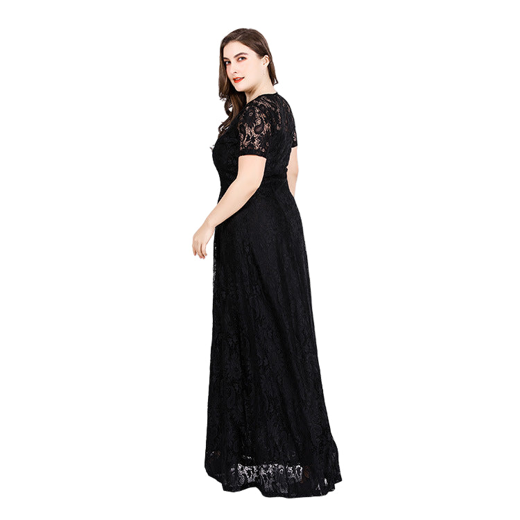 Rochie lunga din dantela neagra cu bust delicat si fusta ampla, Adriana