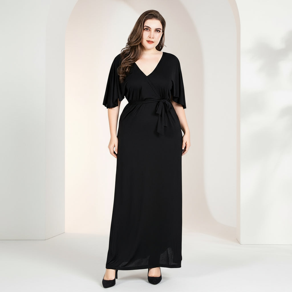 Rochie lunga eleganta cu decolteu in V si croiala ampla, Elora