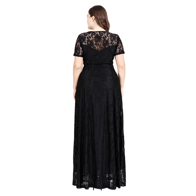Rochie lunga din dantela neagra cu bust delicat si fusta ampla, Adriana