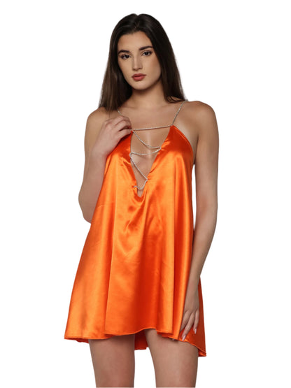 Rochie satinata cu bretele din strasuri, Celine