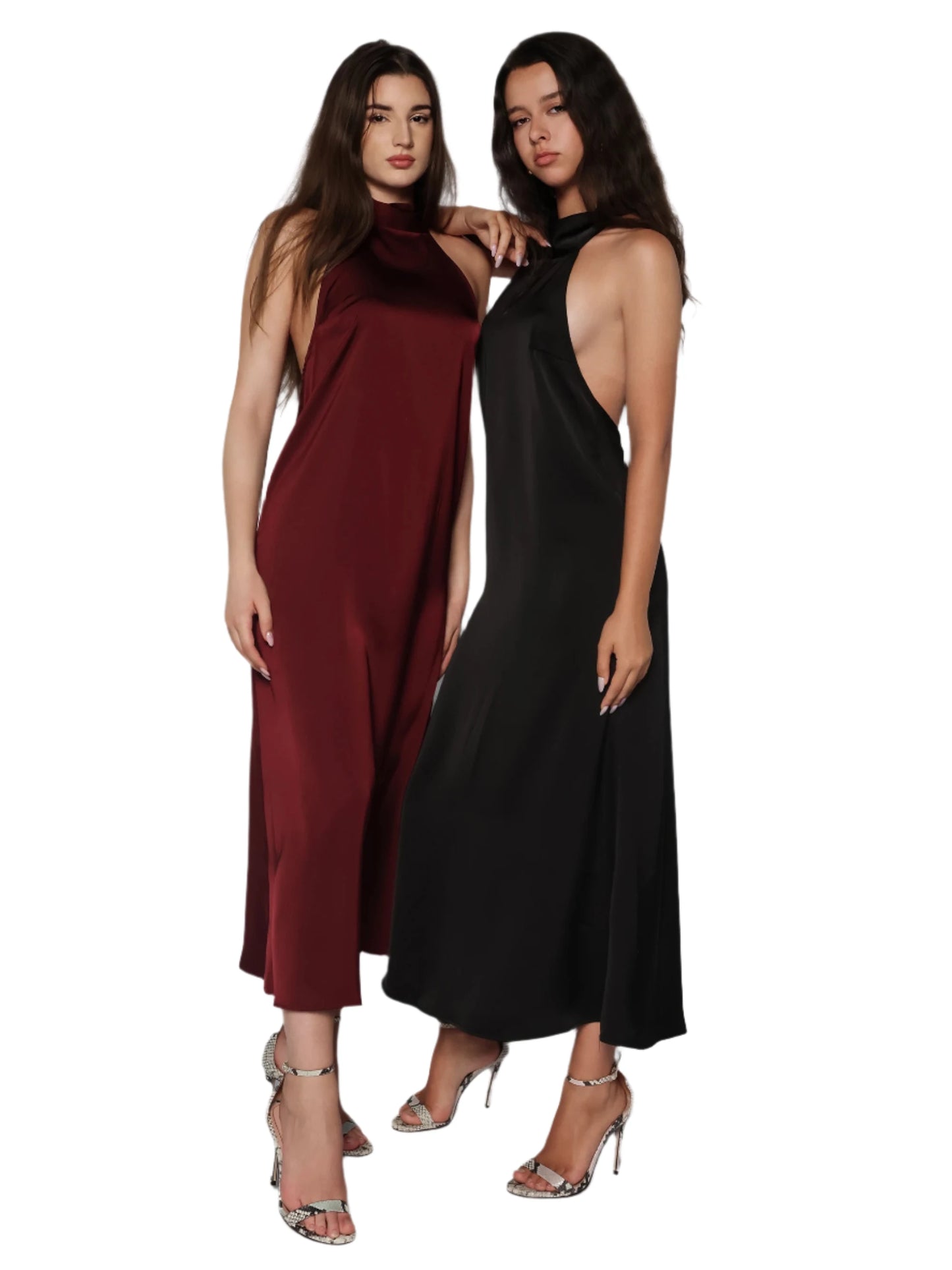 Rochie satinata in clos si cu spatele gol, Carla