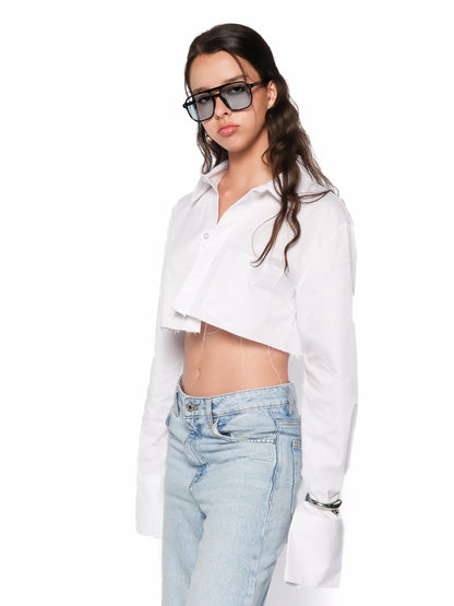 Camasa cropped din bumbac, Blanca