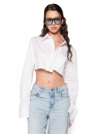 Camasa cropped din bumbac, Blanca