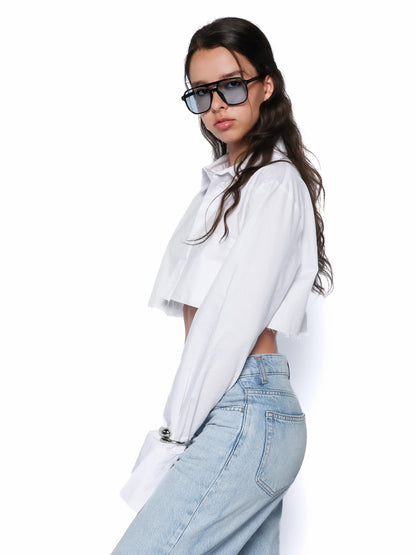 Camasa cropped din bumbac, Blanca