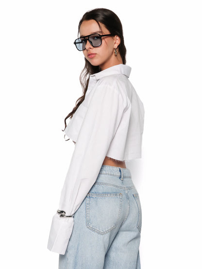 Camasa cropped din bumbac, Blanca