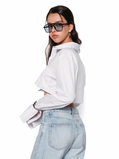 Camasa cropped din bumbac, Blanca