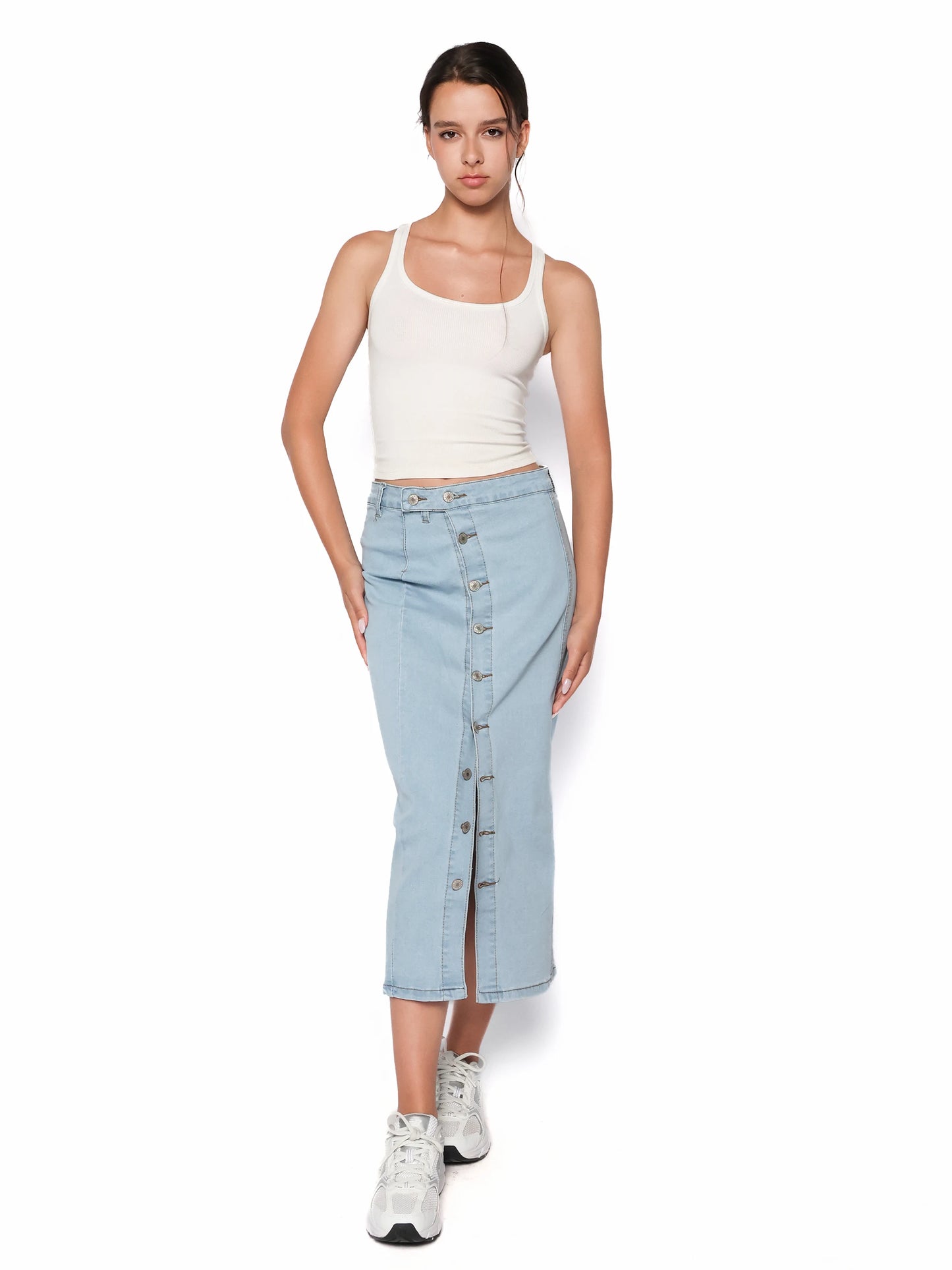 Fusta denim cu nasturi, Erica