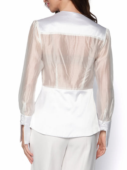 Camasa din voal transparent si satin, Perla