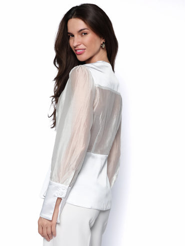 Camasa din voal transparent si satin, Perla