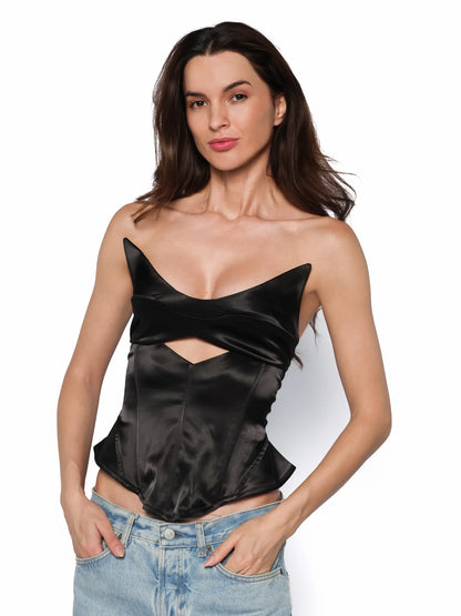 Top corset cu decolteu ascutit si talie conturata, Nisha