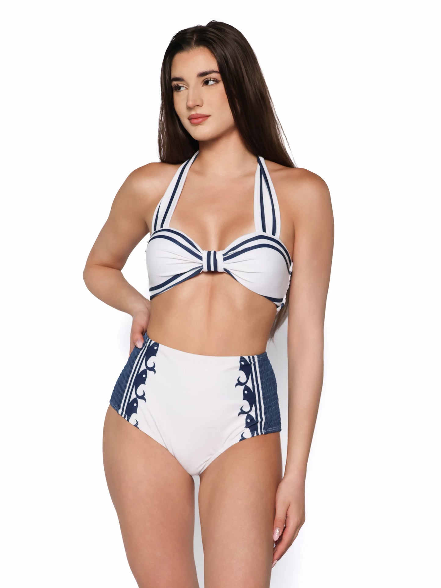 Set costum de baie cu pantaloni scurti, Marina