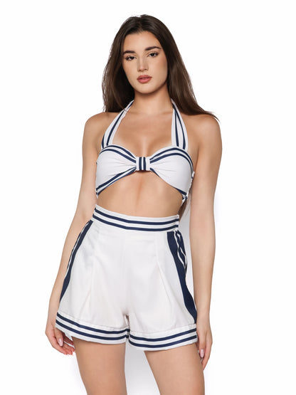 Set costum de baie cu pantaloni scurti, Marina