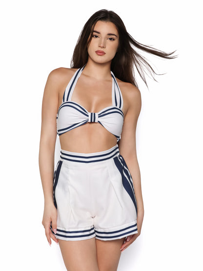 Set costum de baie cu pantaloni scurti, Marina