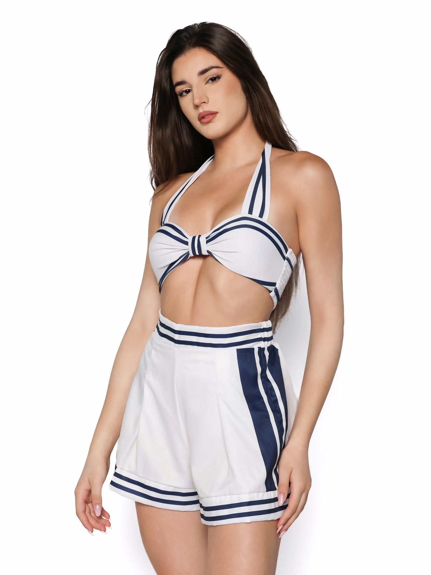 Set costum de baie cu pantaloni scurti, Marina