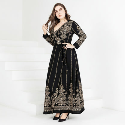 Rochie lunga din dantela neagra cu imprimeu floral si croiala ampla, Samira