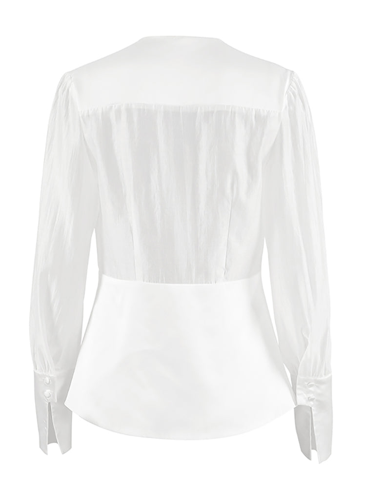 Camasa din voal transparent si satin, Perla