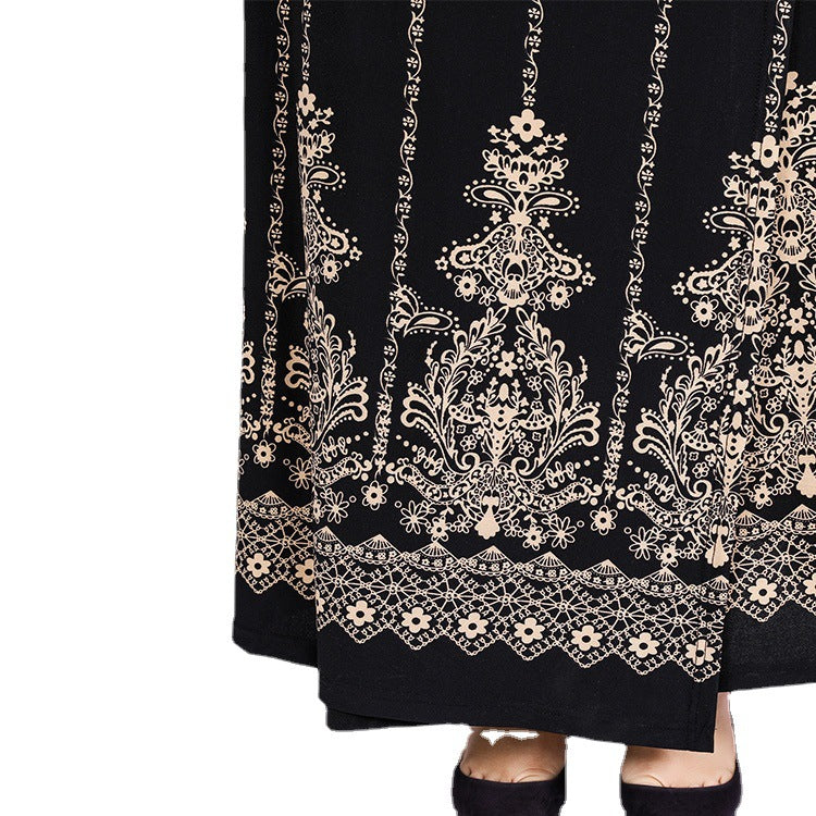 Rochie lunga din dantela neagra cu imprimeu floral si croiala ampla, Samira