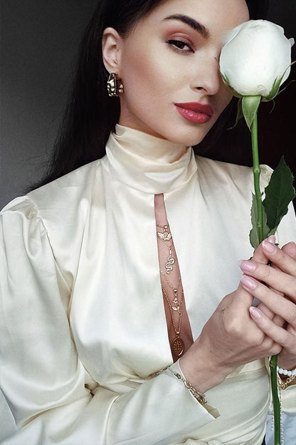 bluza top satin cu spatele gol si decolteu adanc