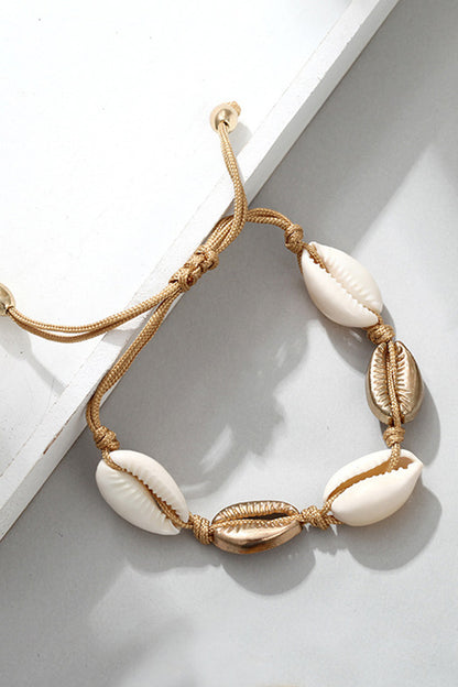 bratara cu snur ajustabila cu scoici albe si aurii