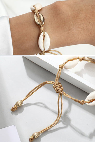bratara cu snur ajustabila cu scoici albe si aurii
