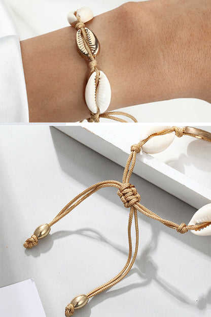 bratara cu snur ajustabila cu scoici albe si aurii