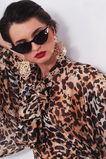 bluza animal print cu maneci bufante